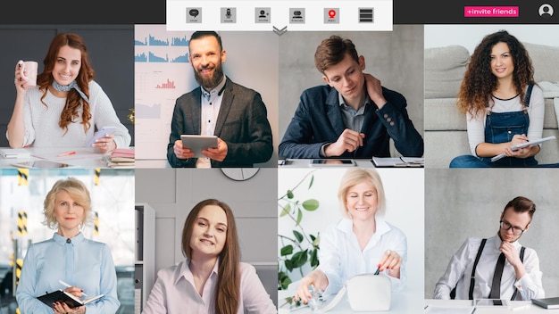 Foto equipe corporativa de bate-papo na web de negócios de reunião de vídeo