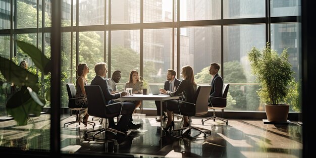 Equipe corporativa diversificada trabalhando juntos no moderno escritório de sala de reuniões