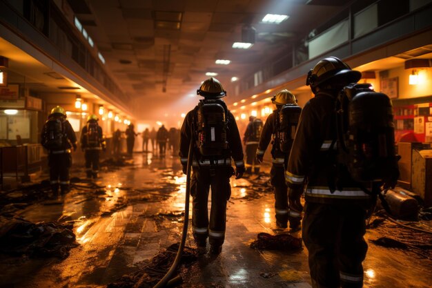 Equipe de bombeiros conduzindo uma IA geradora de instruções