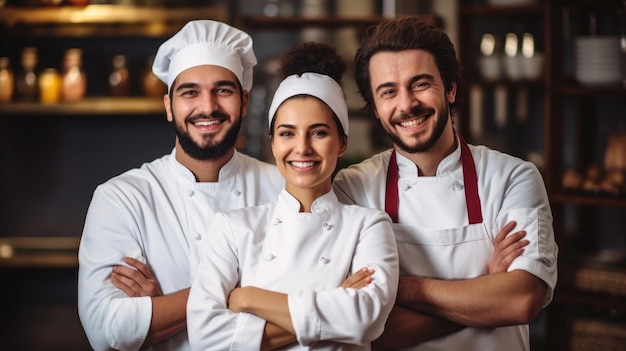 Equipe de chefs sorridentes