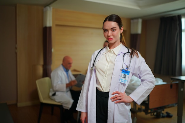 Equipe de enfermeira e médico pronta para o dia do trabalho