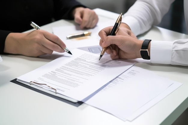 Equipe de mãos de empresários trabalhando em documentos comerciais em uma mesa em um escritório para o sucesso