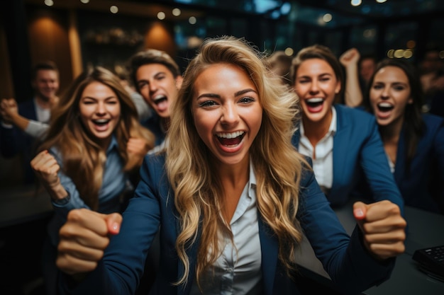 Equipe de negócios comemorando um bom trabalho no escritório