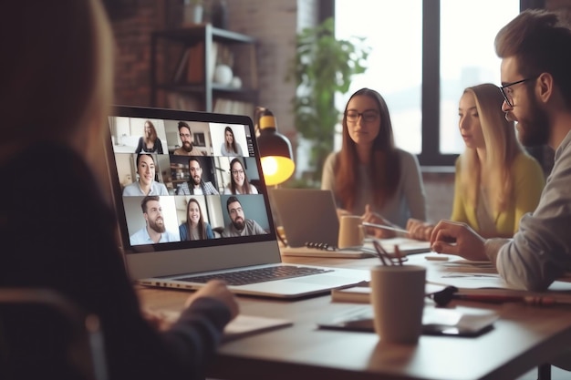 Equipe de negócios em videoconferência Reunião de negócios em reunião de videoconferência IA generativa