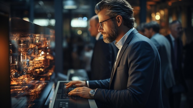 Foto equipe de negócios usando computador no officegenerative ai