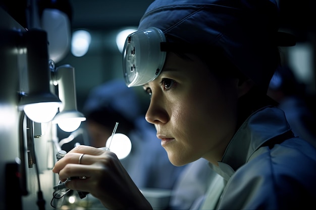 Equipe de pesquisa científica feminina com solução clara no laboratório