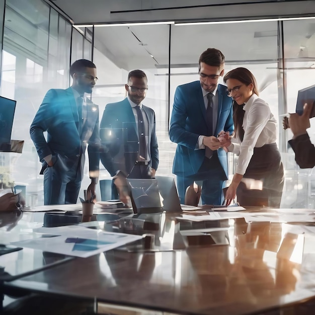 Equipe de pessoas de negócios trabalhando juntas na sala de reuniões escritório trabalho em equipe gráficos de fundo e g