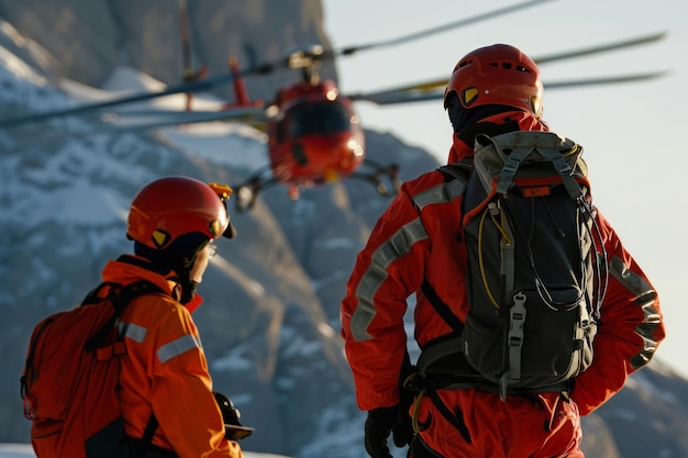 Equipe de resgate de montanha realiza operação com assistência de helicóptero