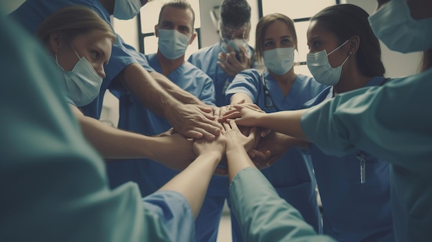 equipe médica empilhando mão