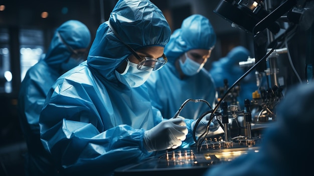 Equipe médica realizando uma operação cirúrgica em uma sala de cirurgia moderna
