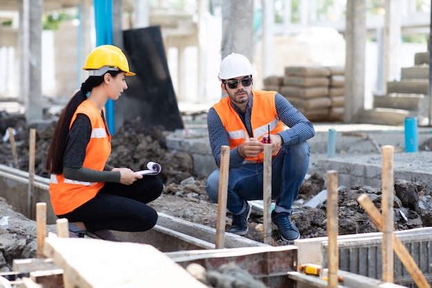 Equipe profissional de engenheiro mecânico trabalhando no canteiro de obras