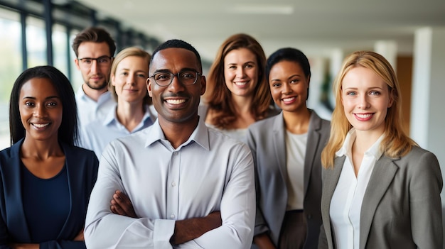 Equipe sorridente de empresários no escritório