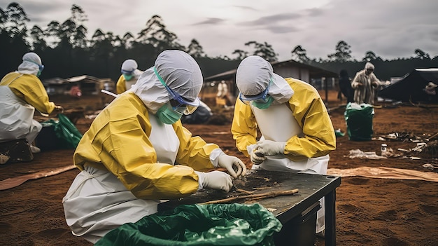 Equipes médicas do surto de Ebola em vilas africanas respondem