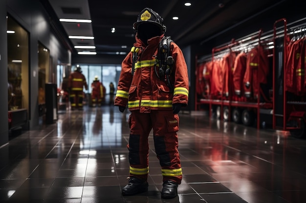 Equipo de bombero estacionado IA generativa