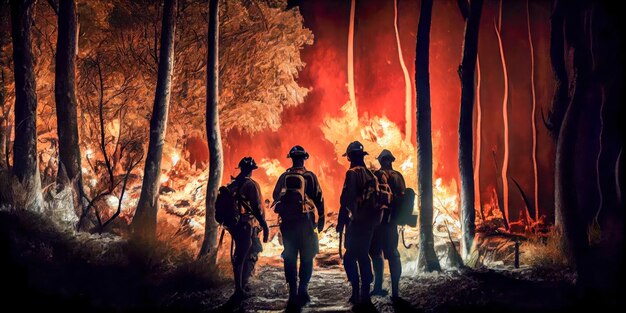 El equipo de bomberos combate un incendio forestal generativo Ia