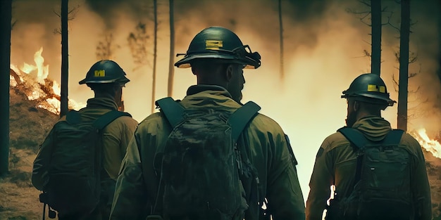 El equipo de bomberos combate un incendio forestal generativo Ia