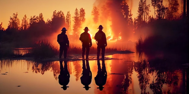 El equipo de bomberos combate un incendio forestal generativo Ia