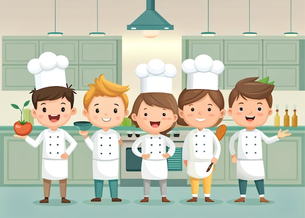 Foto un equipo de chefs lindos en la cocina.