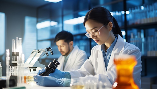 Foto el equipo de científicos asiáticos ha investigado en el laboratorio el uso de pruebas por microbiólogos o trabajadores médicos