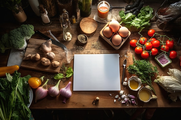 equipo de cocina sobre fondo de madera Vista superior Generado con AI