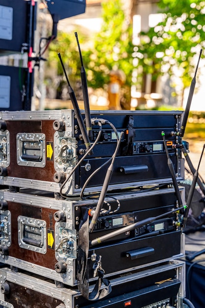 Equipo de concierto Contenedores para transporte de equipo Equipo portátil para concierto Primer plano