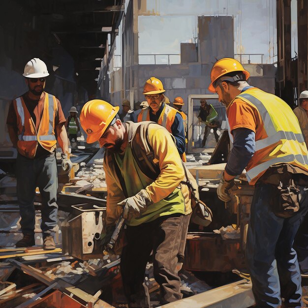 Equipo de construcción dinámico en el trabajo