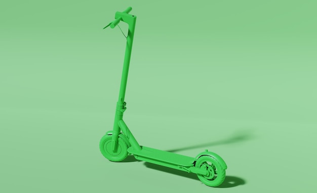 Equipo de deporte verde de estudio de un solo color scooter sobre fondo verde fondo sólido fondo plano Representación 3d