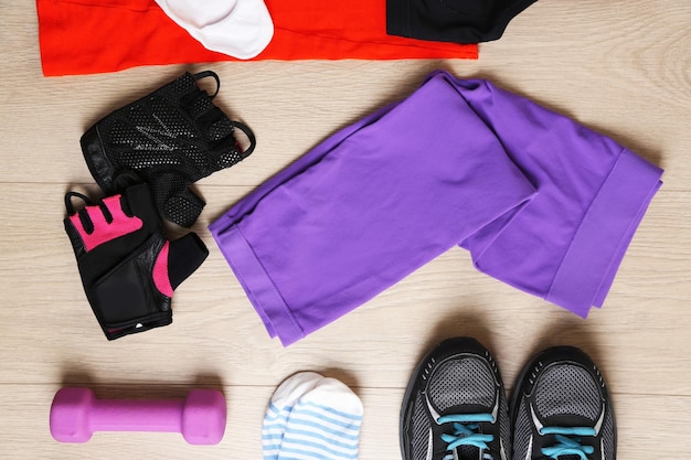 Foto equipo deportivo para mujeres sobre fondo de madera