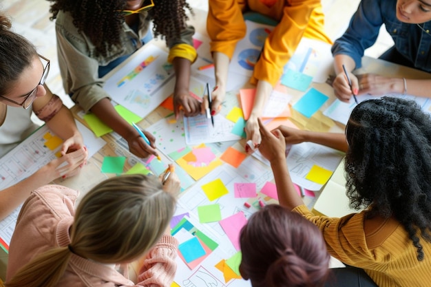 Un equipo de educadores en una reunión de planificación de cerebros para la IA generativa