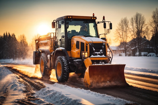 El equipo de eliminación de nieve despeja la carretera