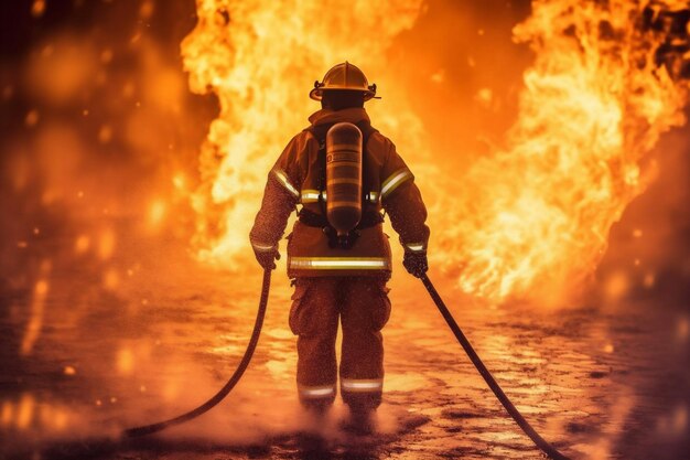 Equipo de emergencia de seguridad contra incendios uniforme bomberos rescate de humo bomberos luchadores IA generativa