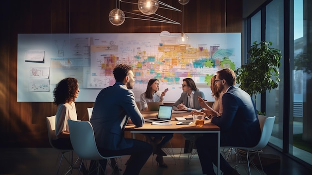 Foto equipo empresarial discutiendo y analizando un nuevo proyecto