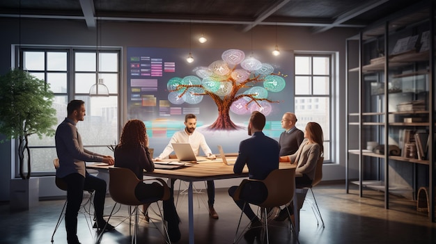 Foto equipo empresarial discutiendo y analizando un nuevo proyecto