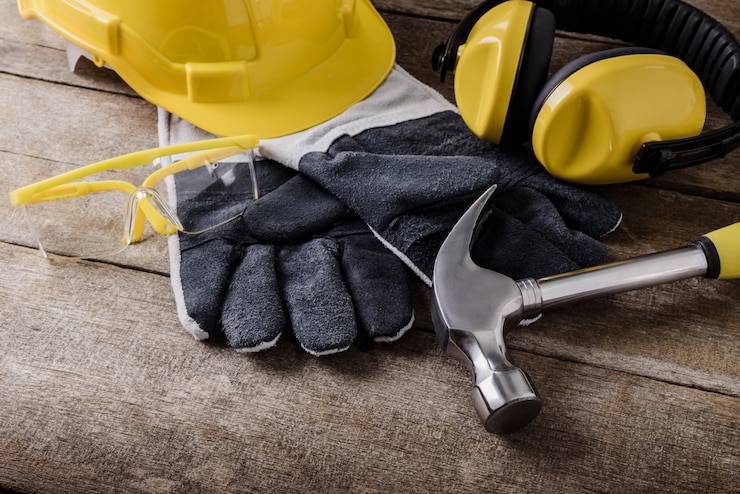 Foto equipo estándar de seguridad en la construcción