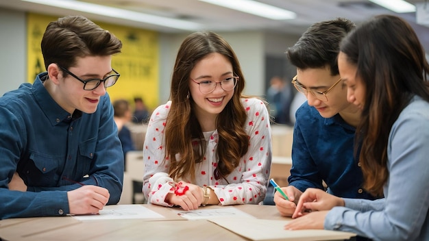 Equipo de estudiantes completando la tarea