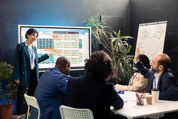 Un equipo de expertos de la empresa examina la retroalimentación sobre las ventas y los pedidos