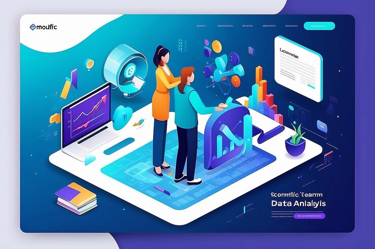 Foto equipo de expertos isométricos para el análisis de datos consultoría de gestión estadística de negocios marketing concepto de plantilla de página de aterrizaje