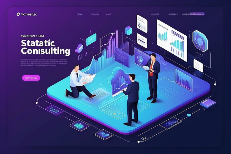 Foto equipo de expertos isométricos para el análisis de datos consultoría de gestión estadística de negocios marketing concepto de plantilla de página de aterrizaje