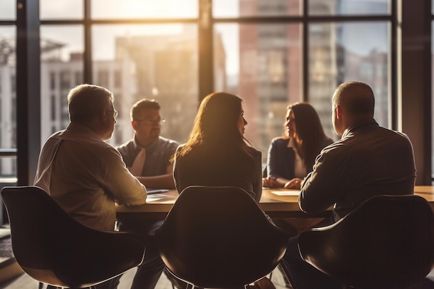 Equipo de gente de negocios discutiendo y creando diseños con IA generativa