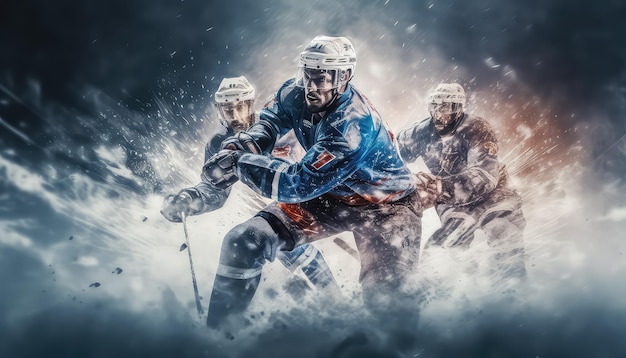 Foto equipo de hockey jugando en el hielo en un partido
