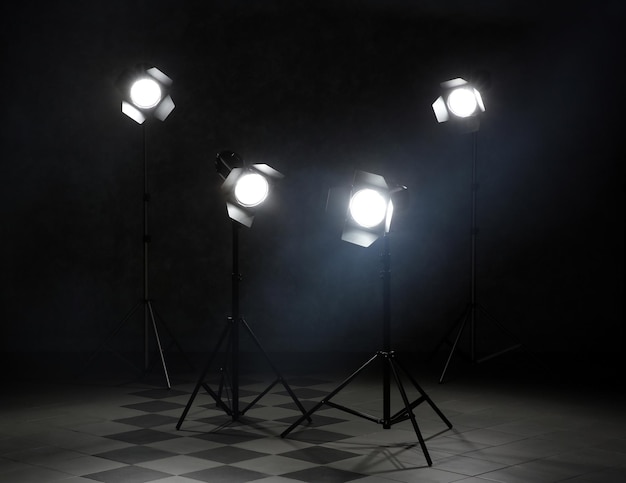 Equipo de iluminación en pared gris.
