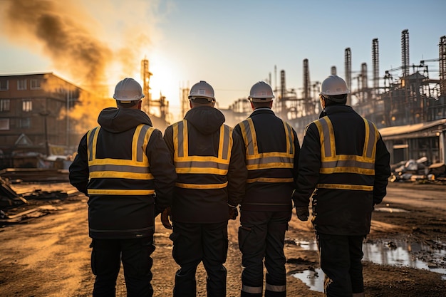 Equipo de ingenieros de calidad completa en el sitio de construcción