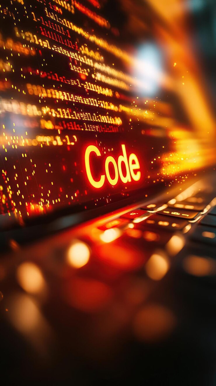 Foto equipo de inicio tecnológico codificando la palabra código integrado en las líneas de código
