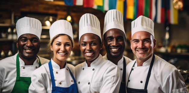 Equipo internacional de chefs.