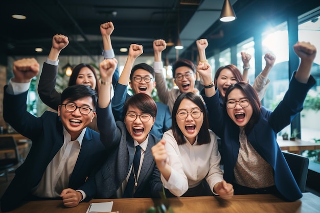 Equipo de jóvenes empresarios asiáticos con estrellas en ascenso dando forma al futuro IA generativa
