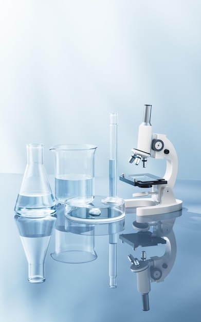Equipo de laboratorio químico científico renderización en 3D