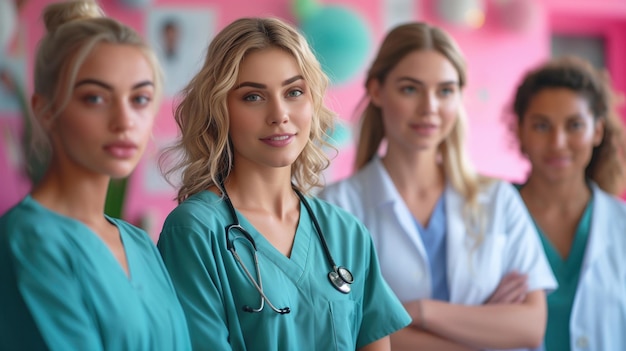 Foto equipo médico femenino confiado en el entorno hospitalario