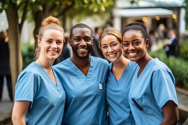 El equipo médico del hospital parece muy feliz.