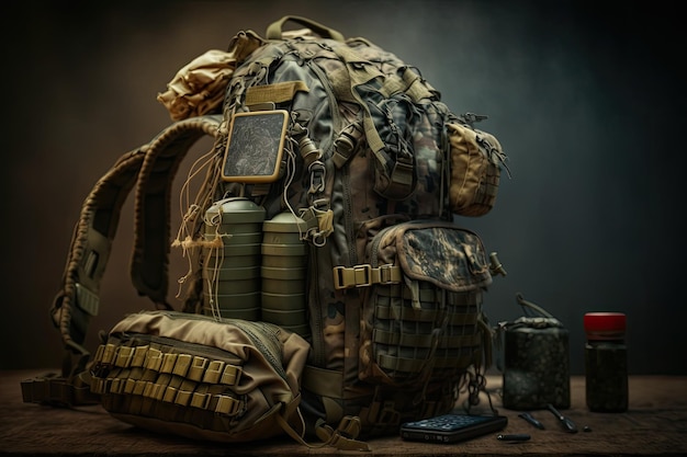 Equipo militar para transportar y almacenar municiones en mochila militar creado con generativo