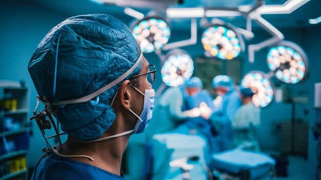 Foto equipo moderno en salas de operaciones dispositivos médicos para la operación de neurocirugía en el fondo